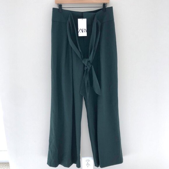 Zara Dark Green Wide-Leg Trousers - Picture 1 of 8